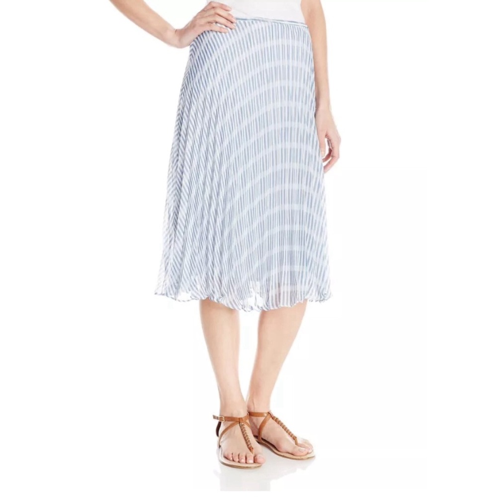 BB DAKOTA MIDI SKIRT BLUE WHITE PLEATED STRIPED